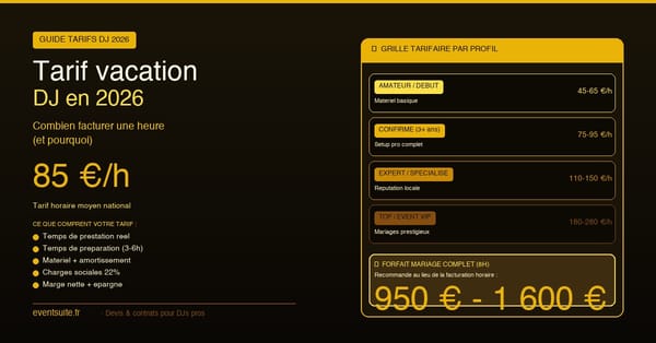 Tarif vacation DJ 2026 : grille tarifaire complète par profil et type d'événement