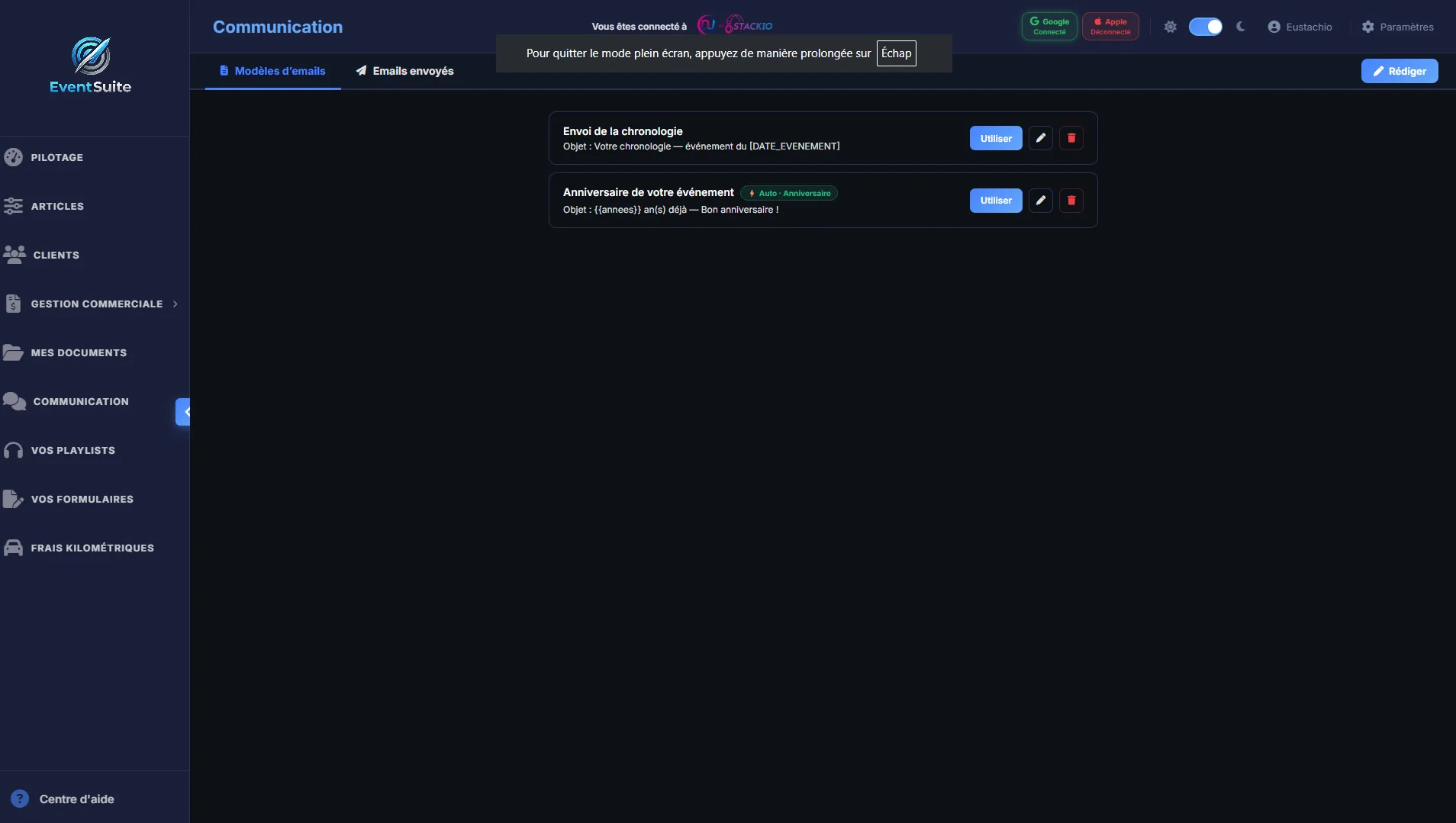 EventSuite — Bibliothèque de modèles d'emails
