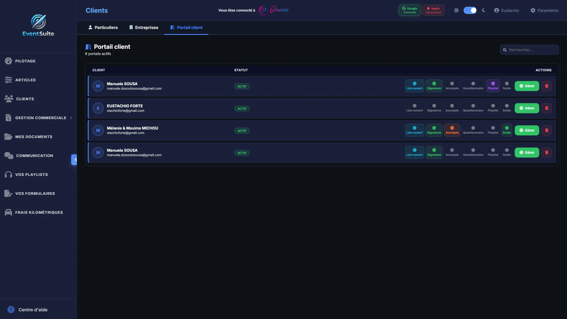 EventSuite — Administration des portails clients